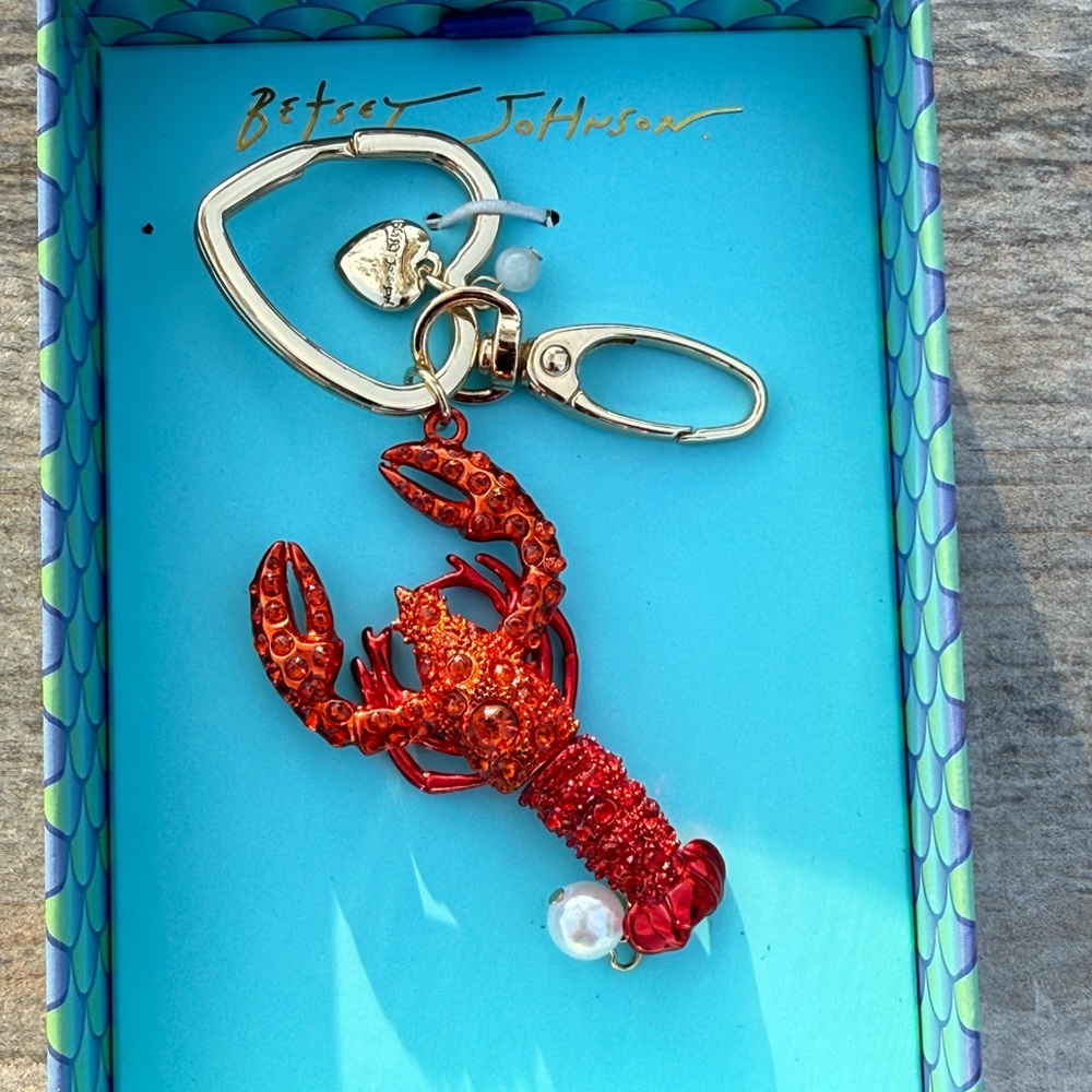 NWT! Betsy Johnson Red Lobster Mermaid Collection Keychain Heart Rhinestone